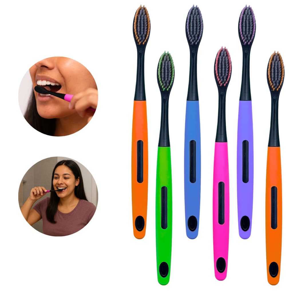 Kit 6 Unidade Escova De Dentes Macia Com Limpador De Lingua E Capa Protetora