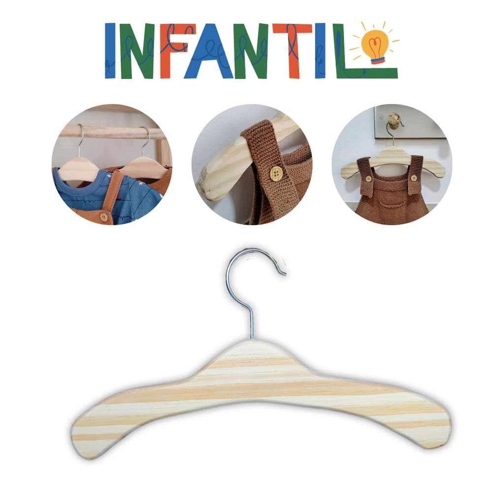Kit com 100 Cabides Infantil de Madeira Bebes Criança
