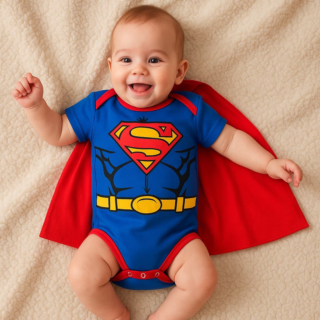 Body Mesversario Menino Superman + Capa - Fantasia Bebe