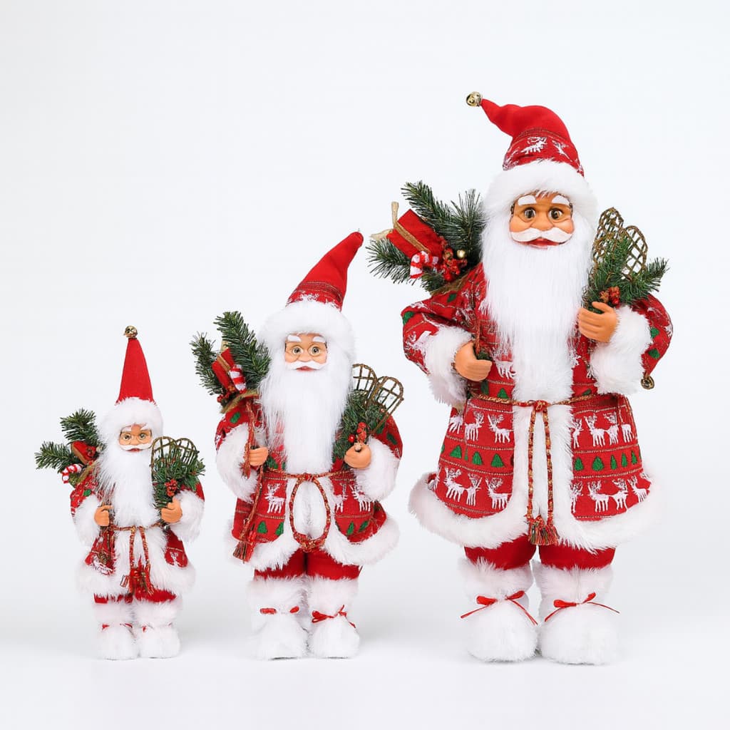Papai Noel Decorativo de Natal 30cm / 45cm / 60cm – Enfeite Natalino com Detalhes Nevados e Roupas Vermelha e Branca