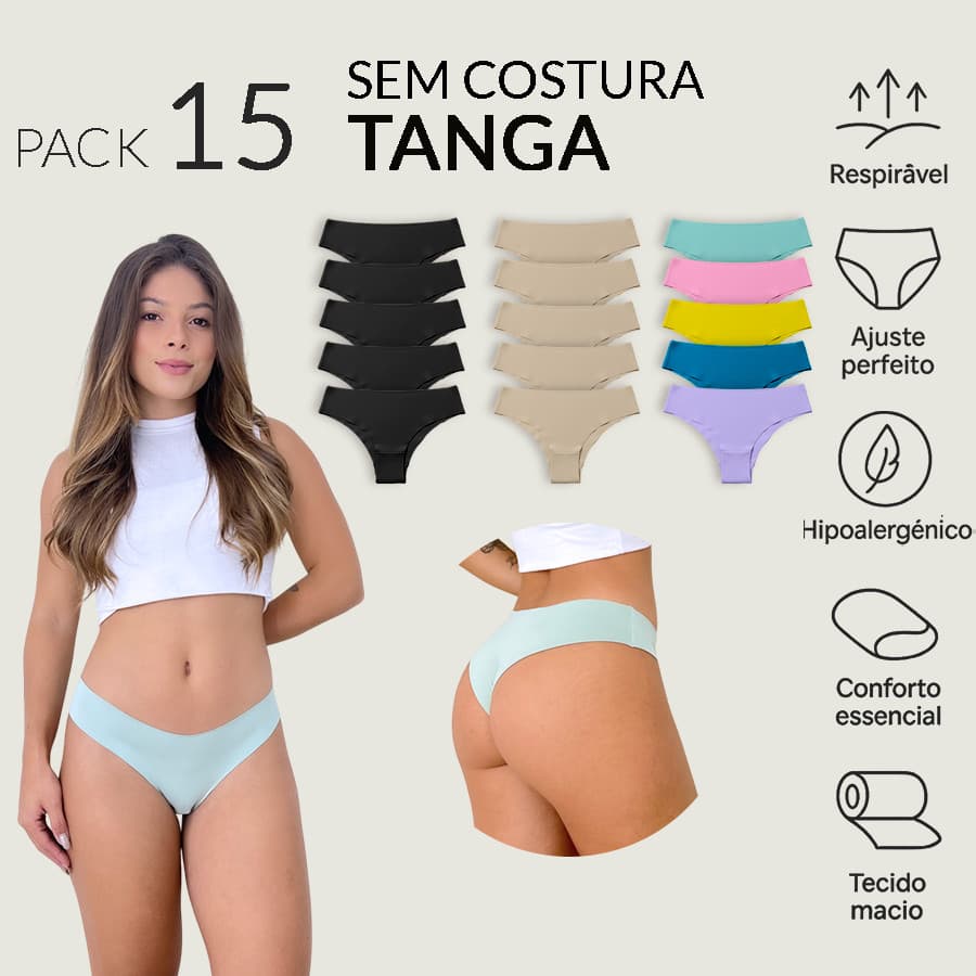 Kit 15 Calcinhas Tanga Sem Costura Corte Laser – Invisível, Não Marca, Conforto P-GG”