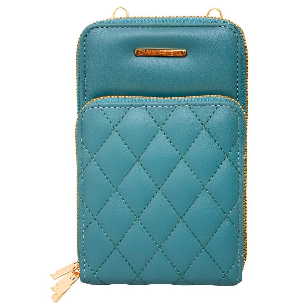 Bolsa Carteira Feminina Matelassê Azul com Alça Ajustável