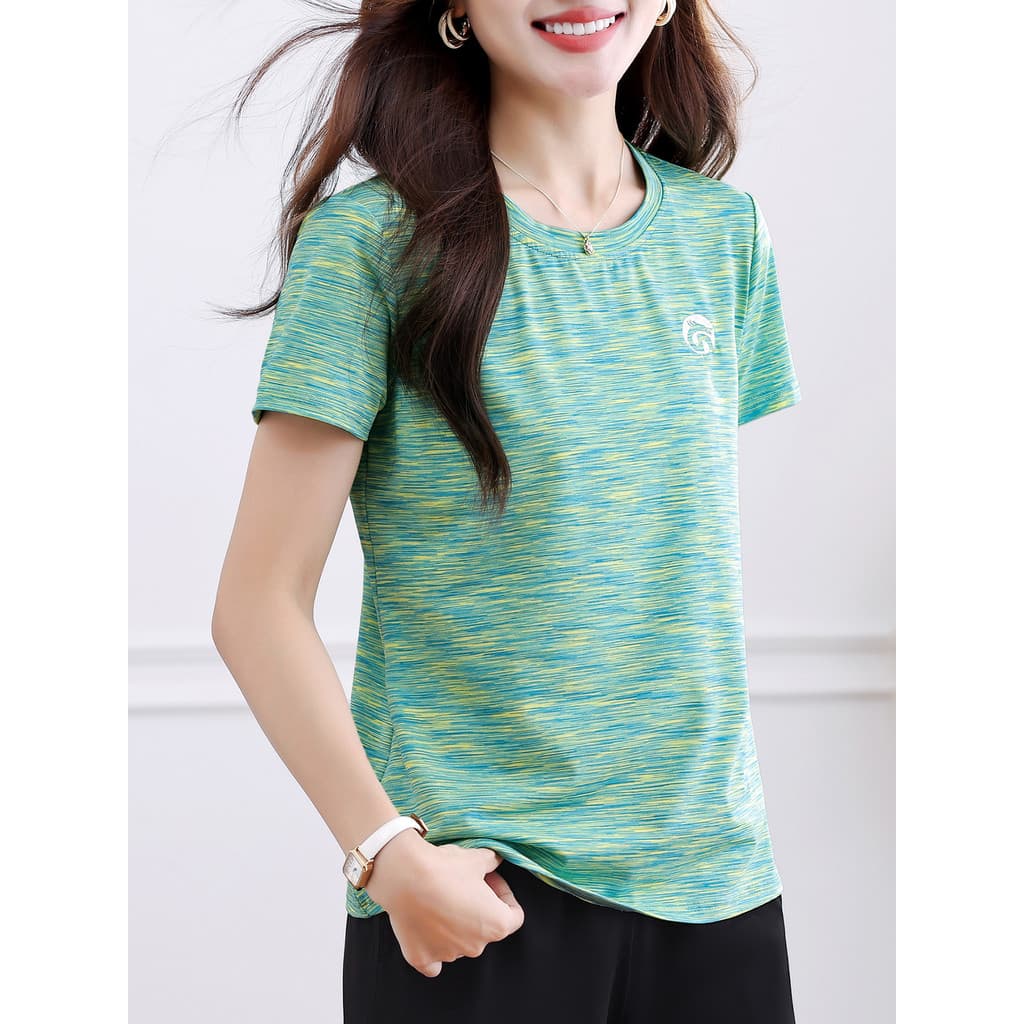 Camiseta feminina de secagem rápida, manga curta, gola redonda, esportiva, Casual, vermelho, absorvente de suor