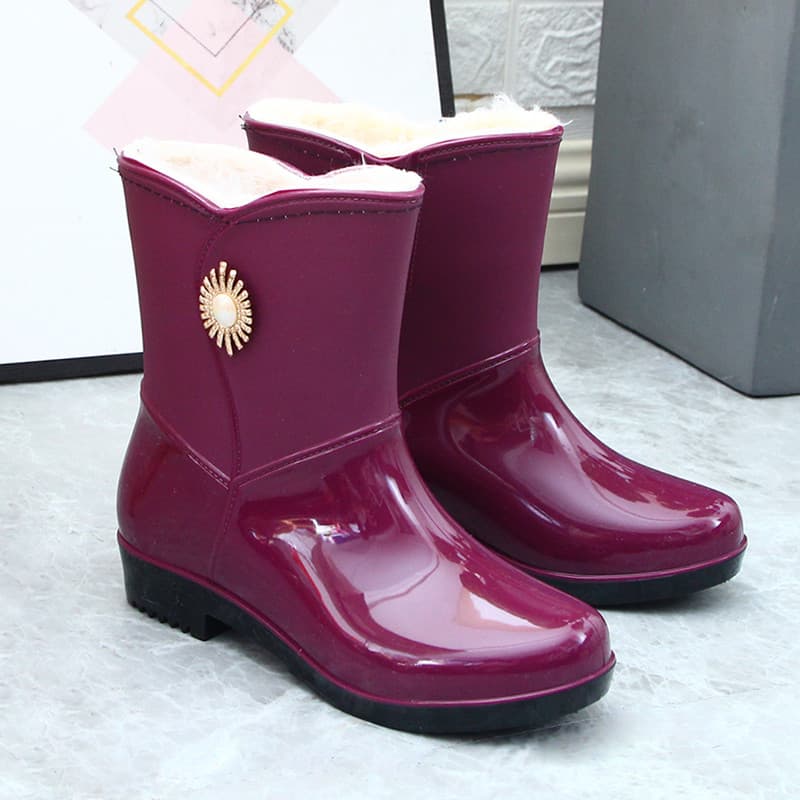 Botas de chuva de lã de lã feminina inverno quente integrado velo engrossado botas de água de inverno sapatos impermeáve