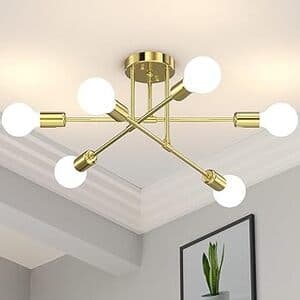 Luminária de Teto - 6 Luzes, Dourada Lustre Pendente Compatível com Lâmpadas E27 (NÃO ACOMPANHA LÂMPADAS)