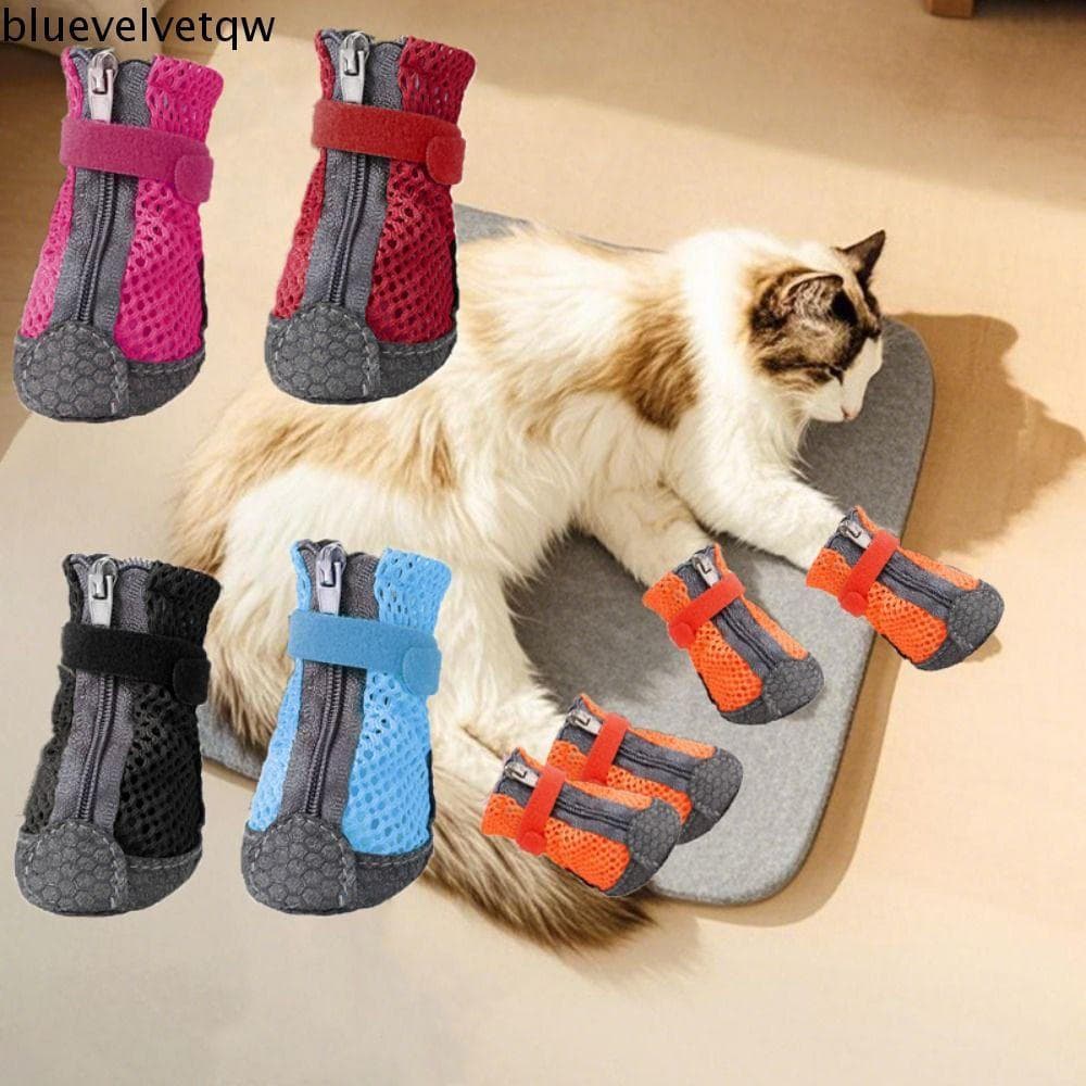 BLUEVELVETQW 4 Unidades De Sapatos De Malha Para Cães , Protetores Respiráveis De Estimação , Capa De Sapato Animais Con