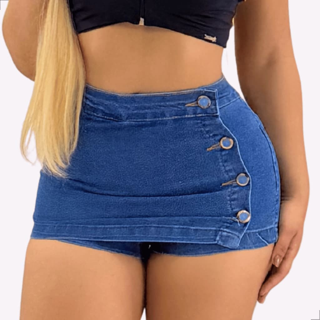 Short Jeans Botões e Zíper Interno Sky Direto Femme Leggings