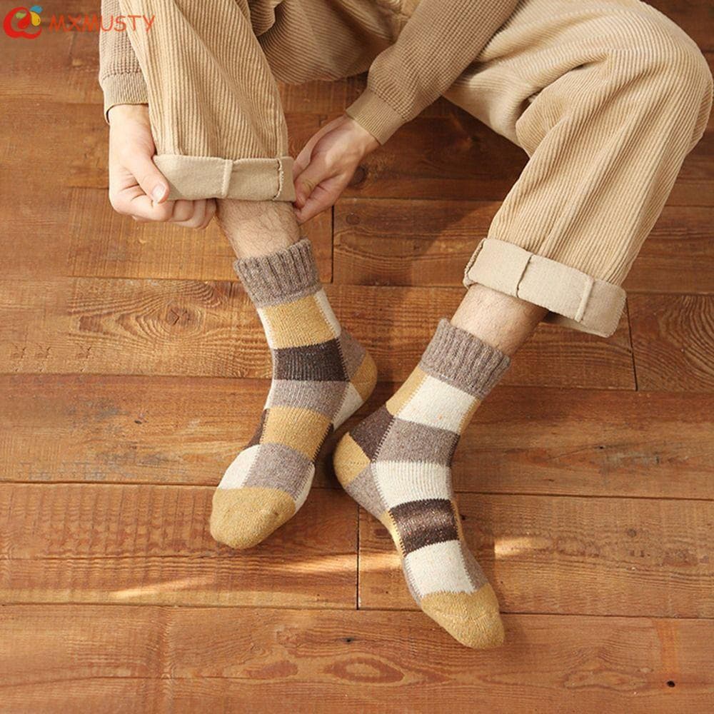 MXMUSTYZA Meias Treliçadas Confortáveis Fofas Grossas De Inverno Para Masculinas De Pelúcia Tubo Médio