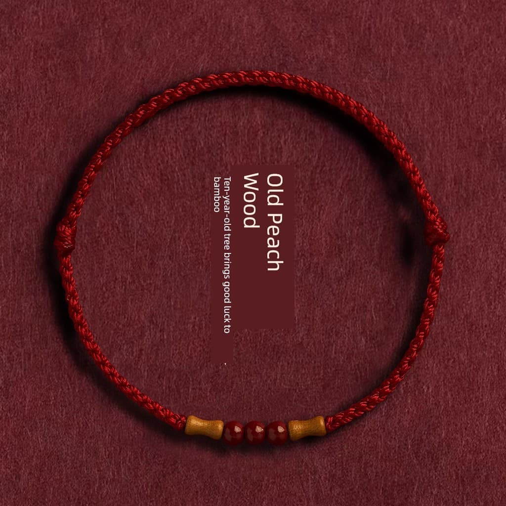 pulseira pulseira masculina Seção ascensão Natural pêssego madeira seção de bambu corda vermelha pulseira tornozeleira d