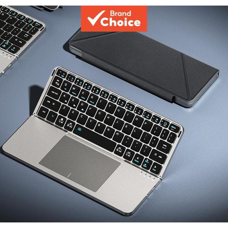 Teclado Dobrável JOMAA Bluetooth com Touchpad e Suporte, recarregável e sem fio, teclado silencioso para Android, iOS e