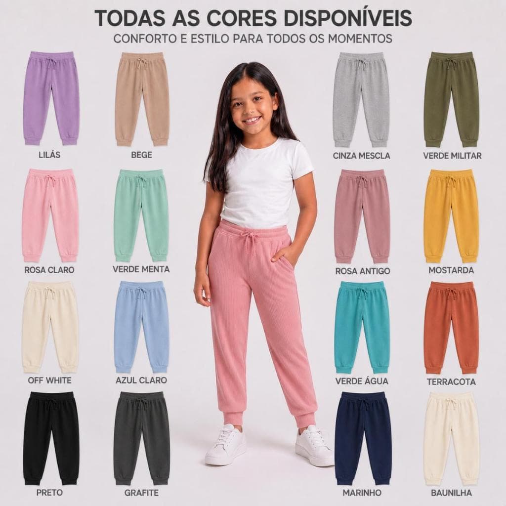 Kit Com 3 Calças Infantis Femininas Caneladas Mijãozinho Criança Tam 2 a 10