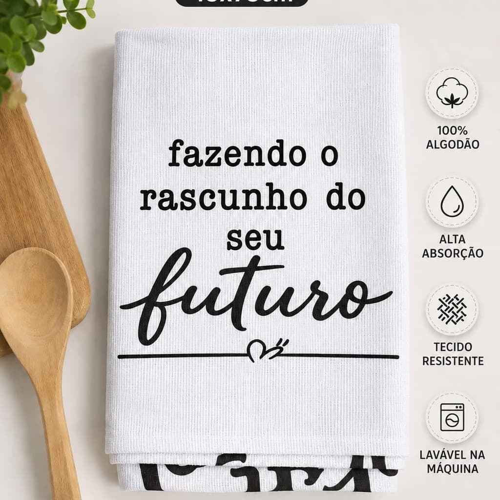 Kit Panos de Prato COM FRASE - 75x45 - Extra Grande 100% Algodão Grossa Alta Absorção