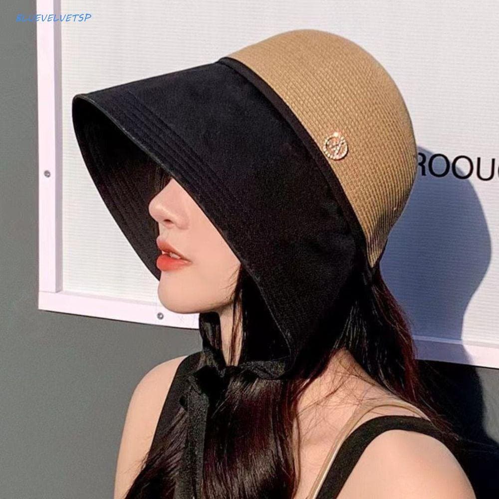 Chapéu Balde Dobrável BLUEVELVETSP , Bonés De Sol Com Sombra , De Palha Protetor Solar Listrado De Verão