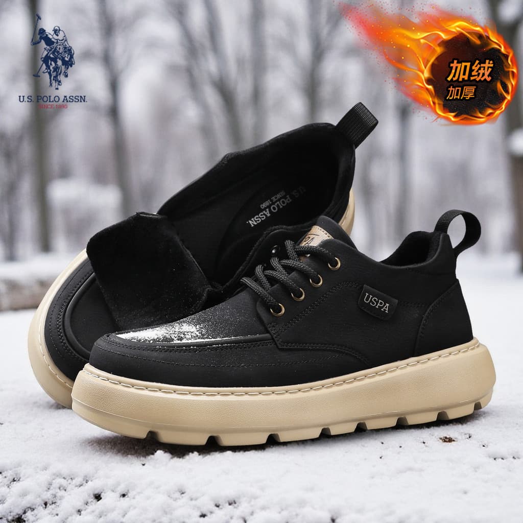 USPA oficial autêntico mocassins masculino outono inverno 2025 novo estilo engrossado forro de lã sapatos casuais sapato