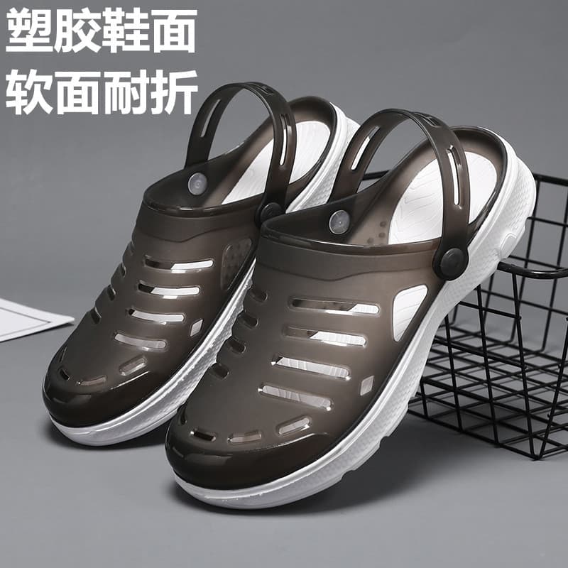 Sandálias masculinas verão exterior Wear respirável geléia masculina sola macia Toe-coberto buraco sapatos casuais antid