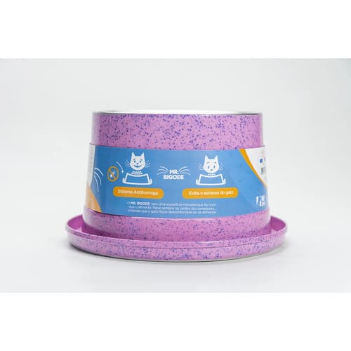 Comedouro Ergonômico Racao Para Gatos Mr Bigode 250ml Cor Br Rosa