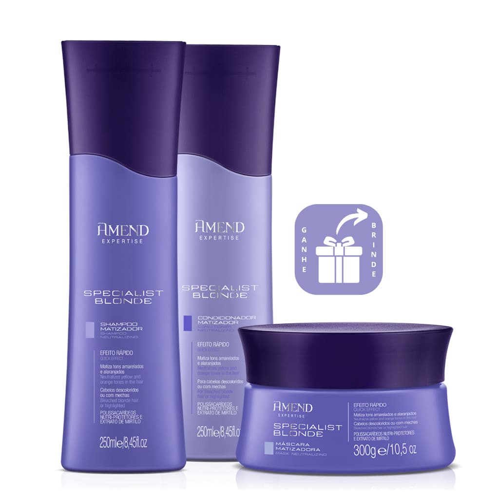 Kit 3p Amend Specialist Blonde Shampoo, Condicionador E Máscara