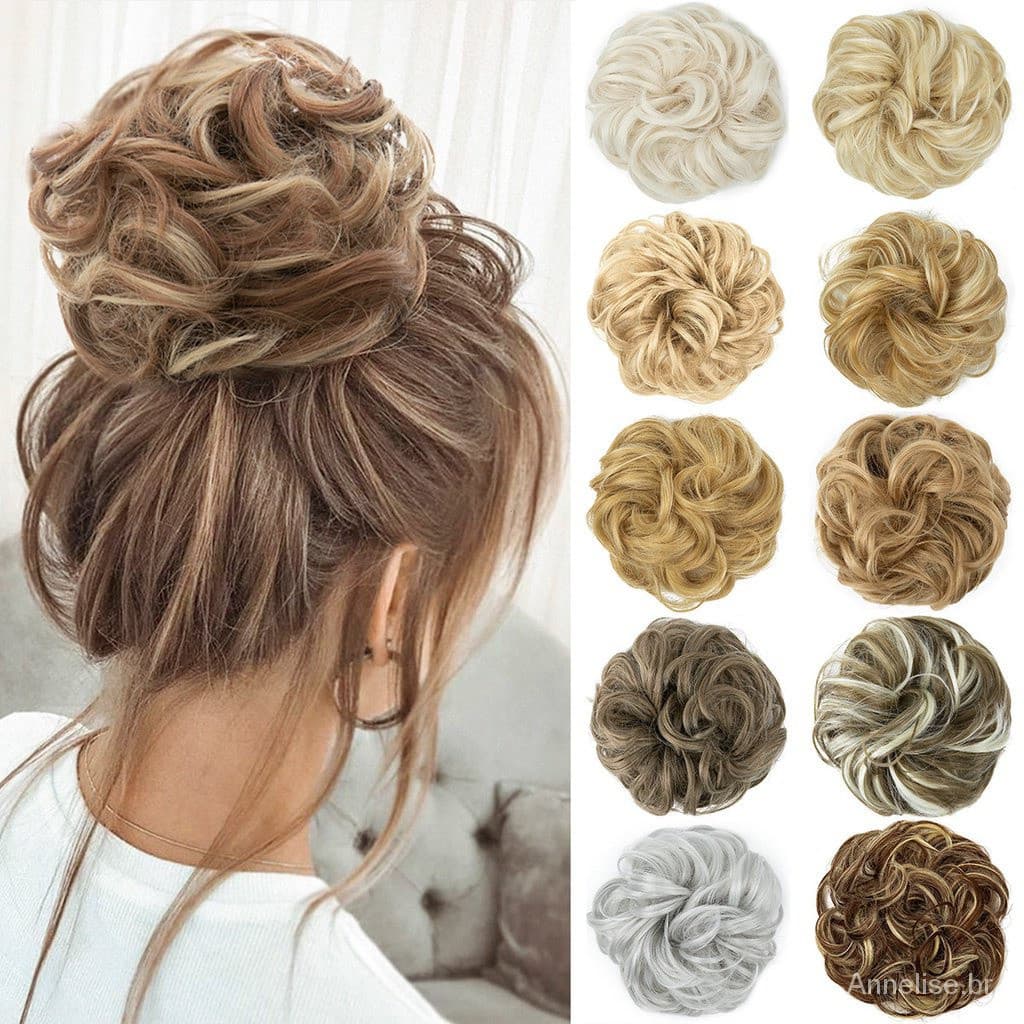 Curto Coque Sintético Messy Cachos Banda Elastic Cabelo Clipe Peruca Pedaço Mulheres Grampo De Preto Marrom