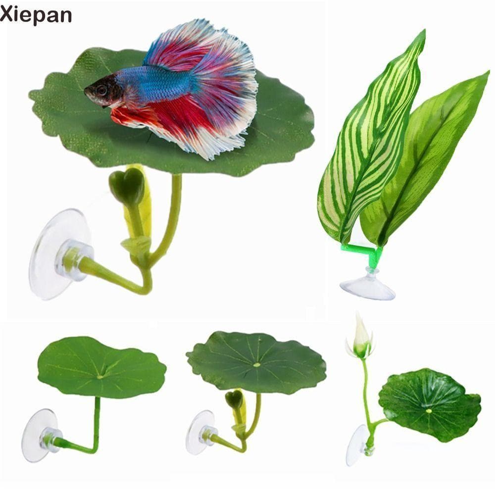 XIEPAN Betta Peixe Folha Rede Lótus Resto Cama Decoração Do Aquário Sono Ovo Postura Planta Simulação