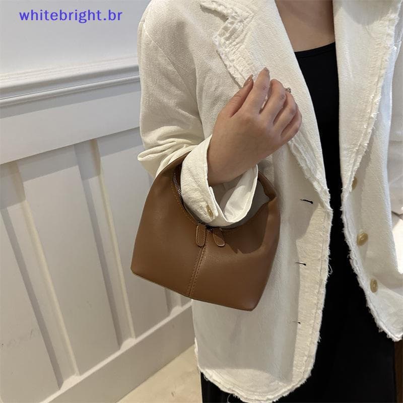 WT 1 Peça Bolsa Portátil De Couro Pu Cor Doce Nas Axilas Pequena Crescente Elegante [BR]