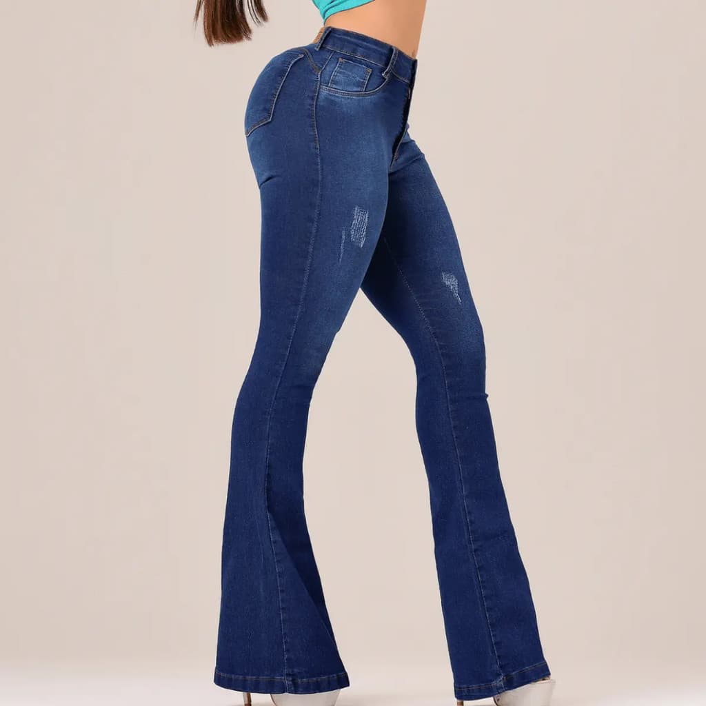 Calça Jeans Flare Feminina Cintura Alta Com Elastano Flaer Cos Alto