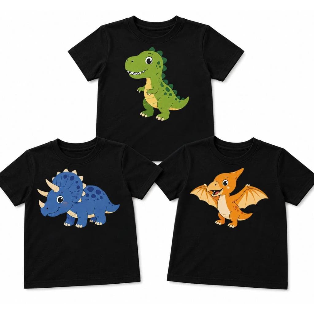 Kit com 3 Camisetas Infantil Dinossauro | Perfeita Para Aventuras 100% Algodão Tamanho 2 a 8 anos