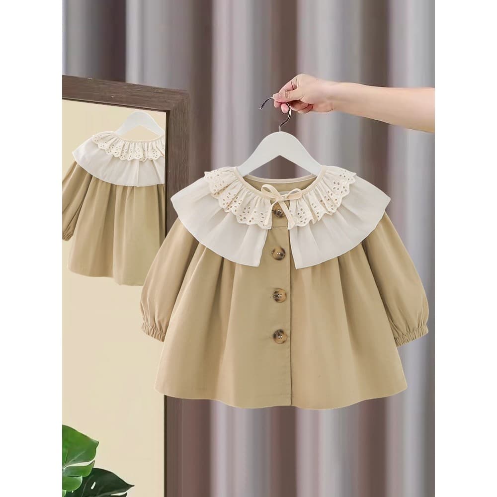 Versão coreana crianças roupas meninas jaqueta primavera outono crianças roupas do bebê outono gola de renda blusão topo