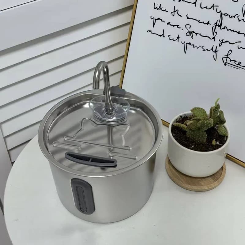 Fonte de Água para Gatos em Aço Inoxidável de 2,2L, Dispensador de Água para Animais de Estimação com Filtro, Bebedouro
