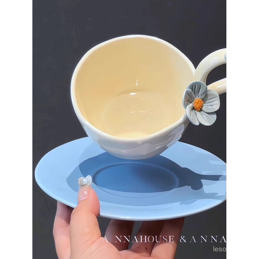 Novo e elegante conjunto de xícara e pires de cerâmica para café da manhã e bebidas, um presente para um melhor amigo, c