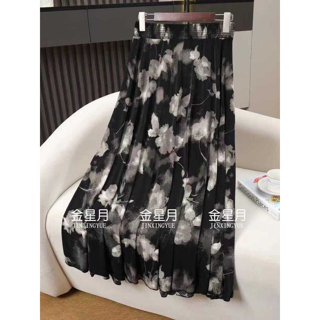 Vestido de verão para mulheres idosas de meia-idade, vestido mãe, saia de seda gelada, plus Size, saia de cintura elásti