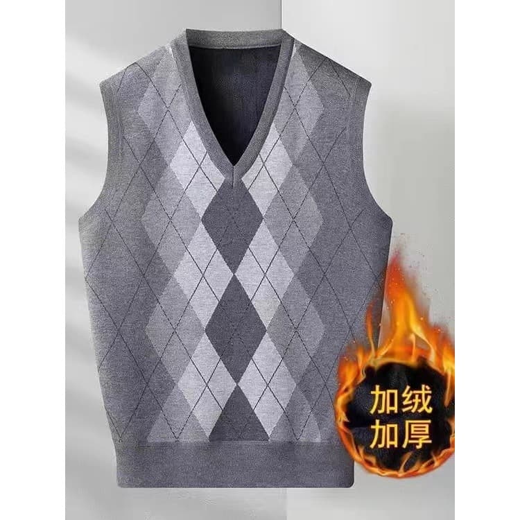 Novo produto de meia-idade idosos outono inverno roupas Jacquard misturado lã malha colete com decote em V velo Lin