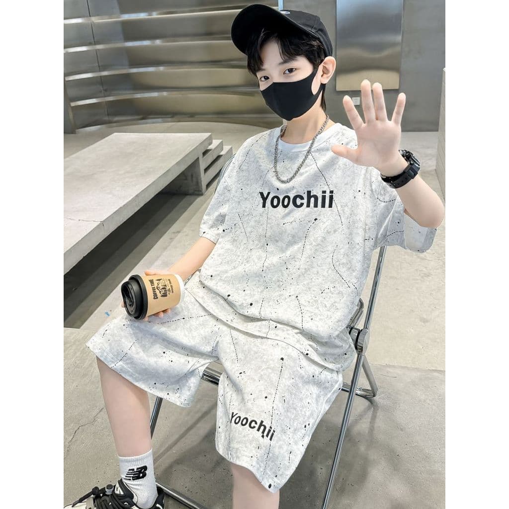 Meninos roupas de verão estilo coreano rufião bonito terno de duas peças 2025 novo estilo médio grande crianças na moda