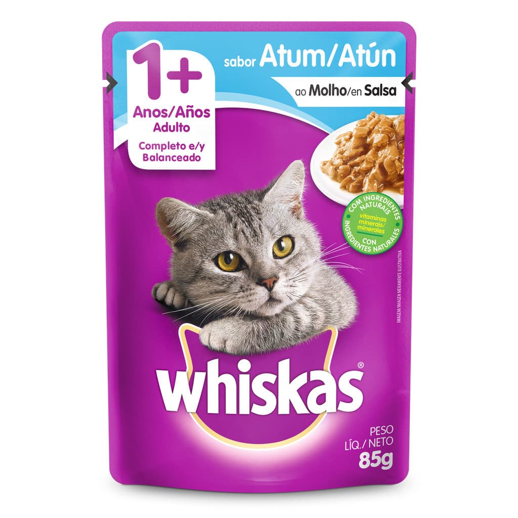 Ração Úmida Whiskas Sachê para Gatos Adultos sabor Atum ao Molho 85g