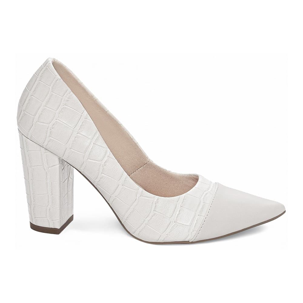 Sapato Scarpin Salto Grosso Alto Bico Fino Croco