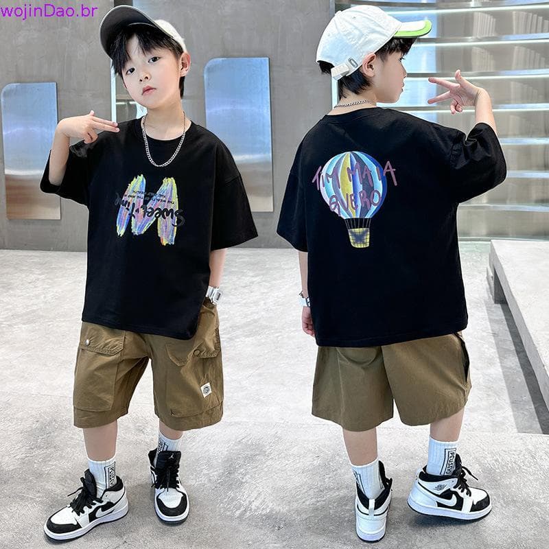 Conjunto Infantil Menino Verão – Cseta Preta Estilosa + Bermuda Casual