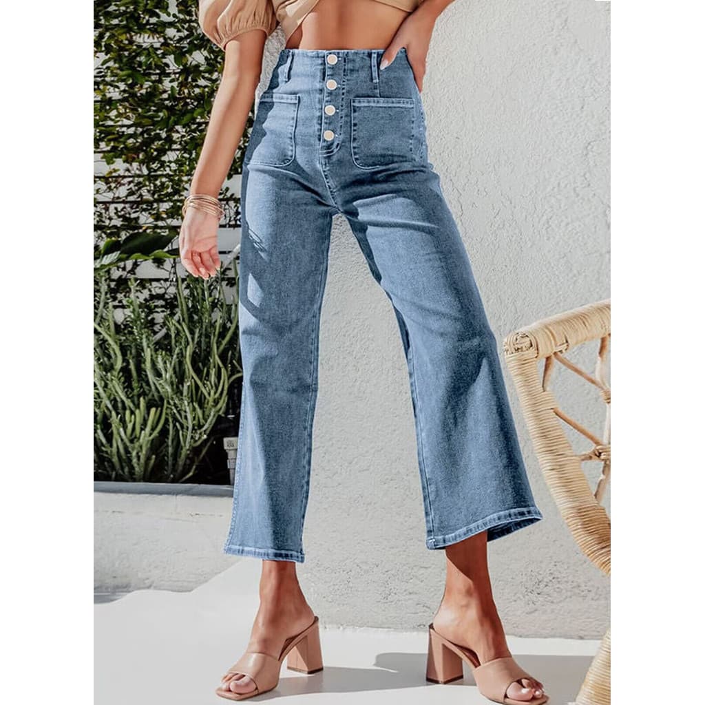 Outono novo estilo europeu americano Cross-Border Breasted estiramento Jeans feminino cintura alta temperamento mais mag