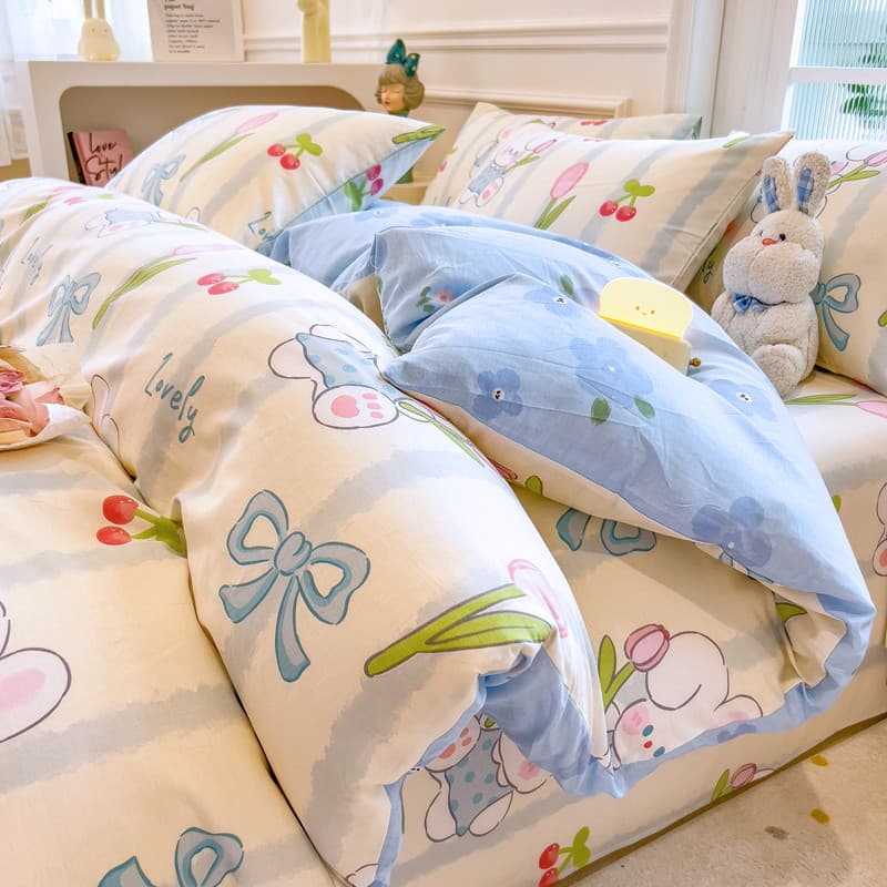 Conjunto de quatro peças de algodão puro 100 algodão colcha capa de cama ins pequeno fresco colcha capa folha dormitório