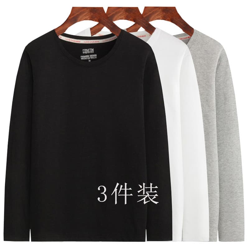 3 peças) camiseta de manga comprida masculina camisa de fundo de algodão primavera camiseta primavera outono puro algodã