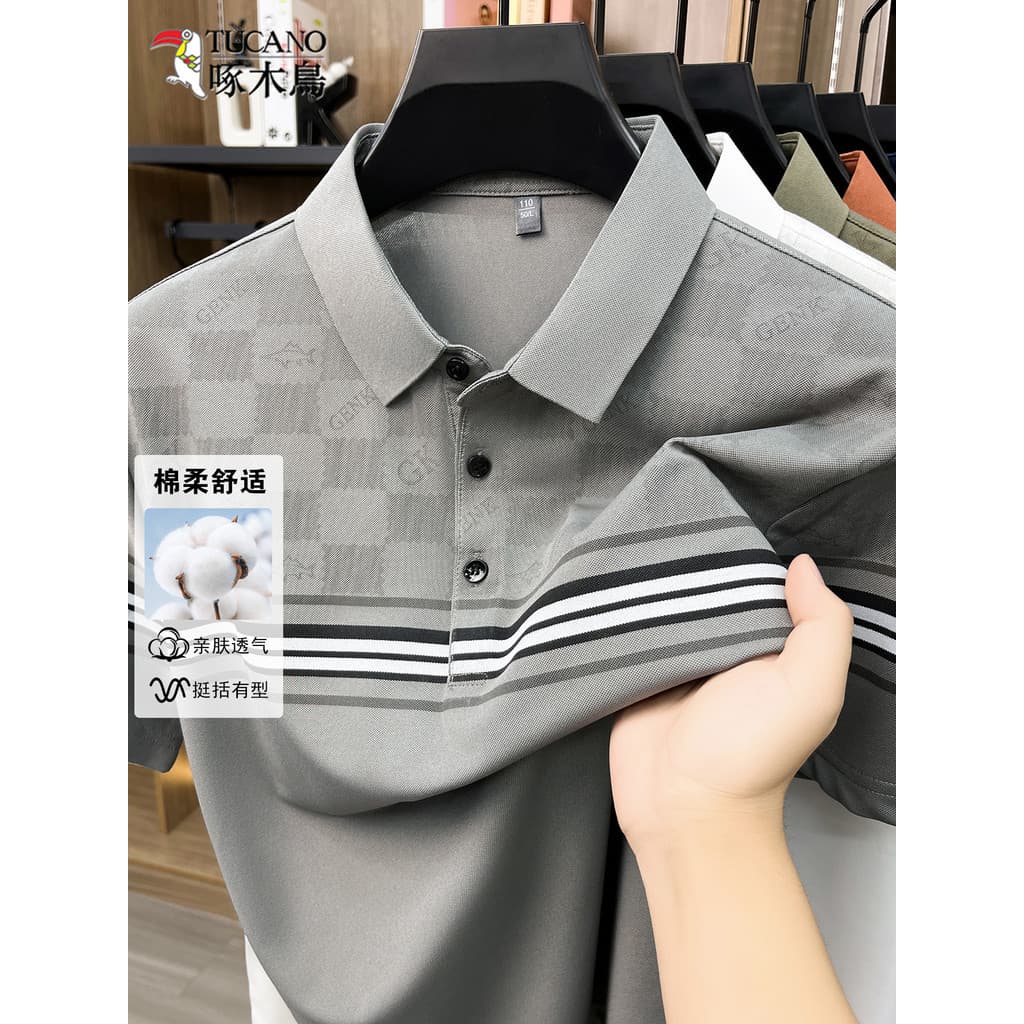 Woodpecker 2026 novo estilo de negócios estilo Casual verão legal camisa polo masculina manga curta lapela listrada cami