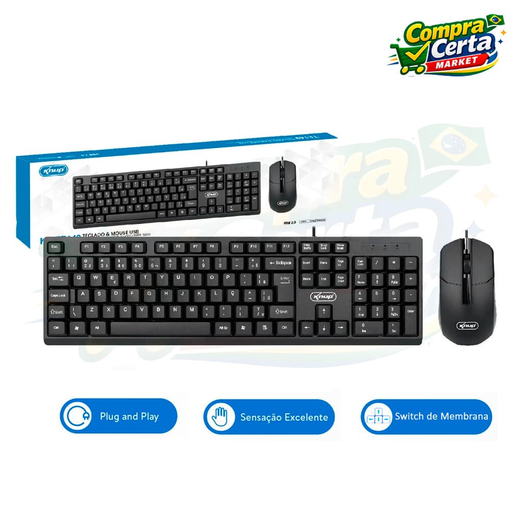 Kit Teclado e Mouse KNUP Premium de Alta Qualidade para Escritorio PC de Mesa