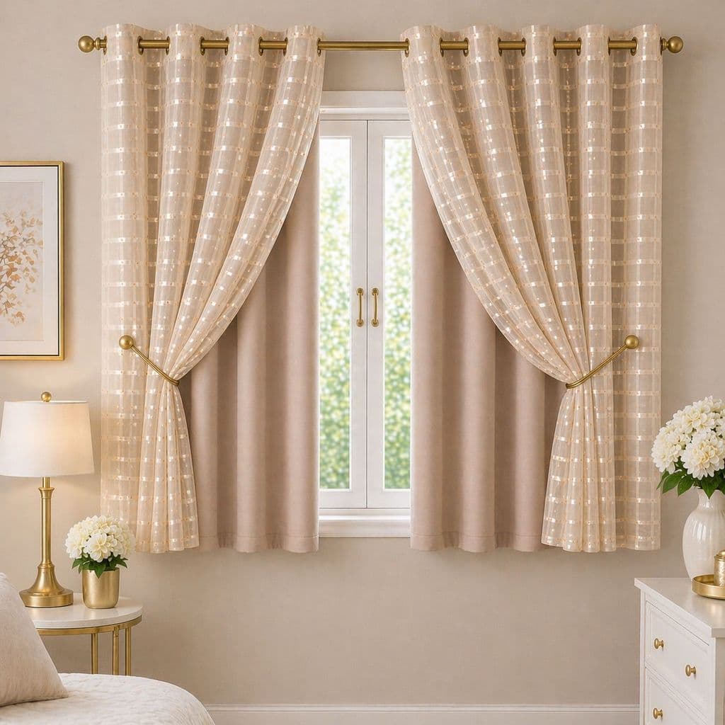 Cortina 100% Blackout com Voil Xadrez 1 parte 1,40x1,80 Blecaute Janela Sala Quarto