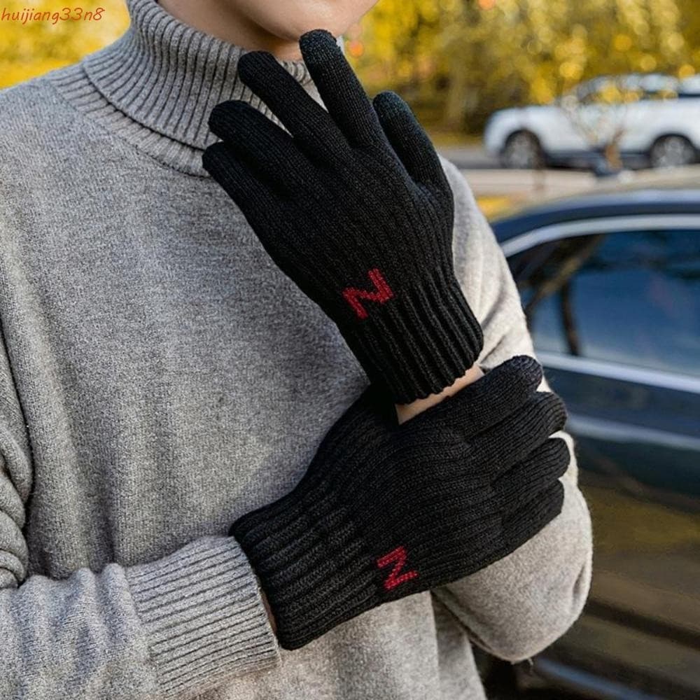 Luvas De Malha De Lã HUIJIANG , Masculinas Com Tela Sensível Ao Toque De Pelúcia , Dedos Inteiros Mantêm Inverno Estilo