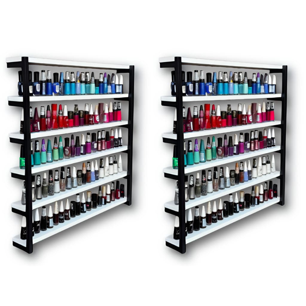 Kit 2 Suporte Prateleira de Esmaltes Modelo Industrial Preto Com MDF Branco