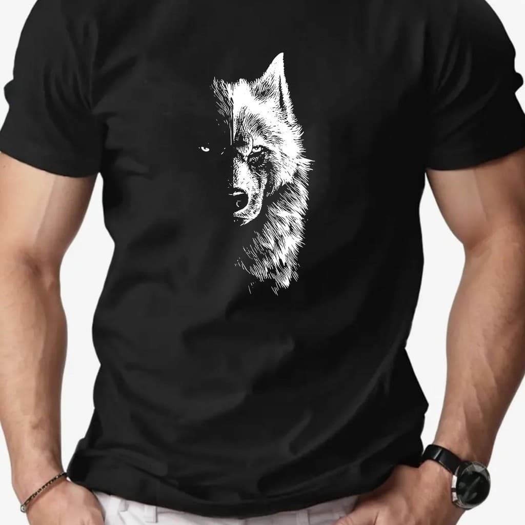 Camiseta Masculina Estampa Minimalista de Lobo para Looks Casuais unissex novidade promoção