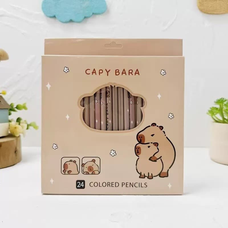 12/24pcs Lápis de Cor Capivara em Material de Madeira Natural, Duas Cores, Adequado para Uso de Estudantes e Crianças