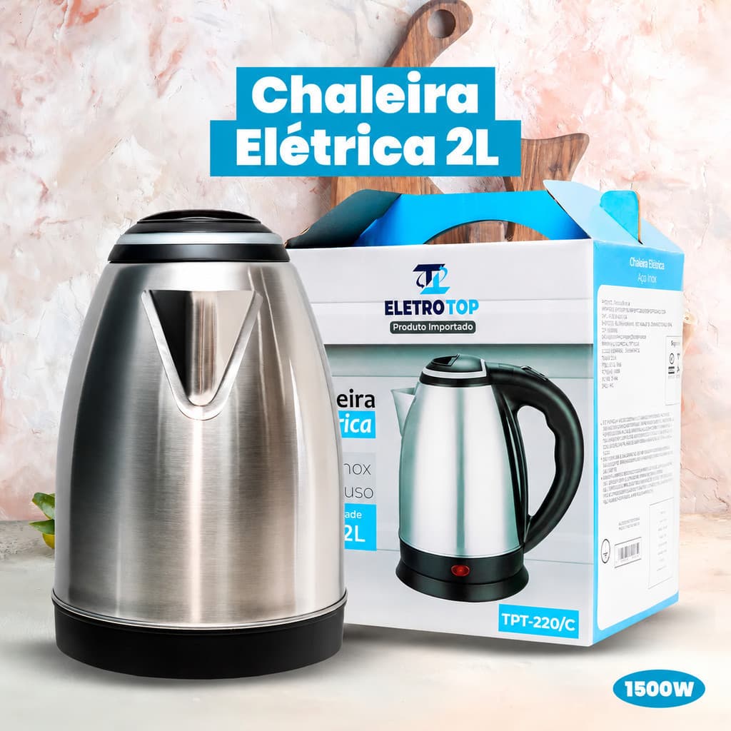 Chaleira Elétrica Inox 2 Litros 220V Aquecimento Rápido