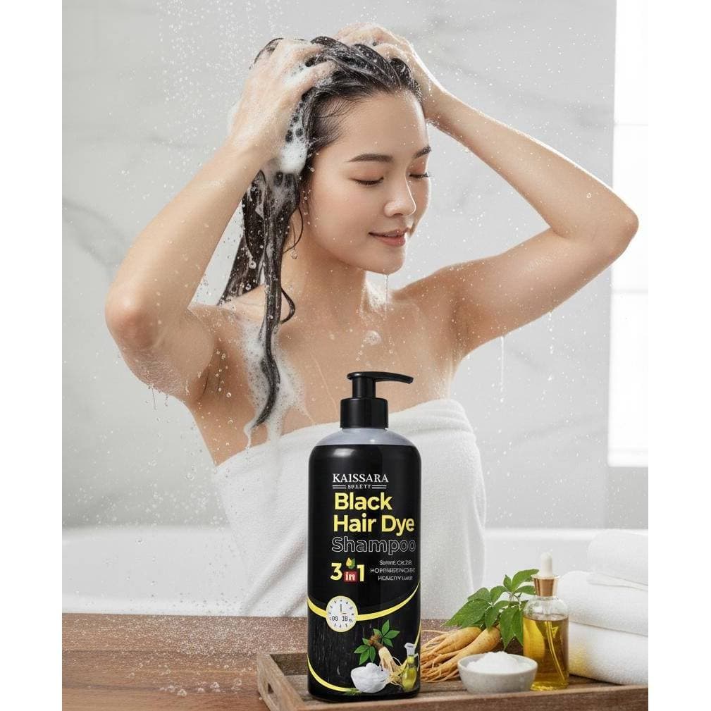 Shampoo 3 em 1 Black Hair Dye – Tonalizante Preto, Cobre Fios Brancos, Brilho e Maciez