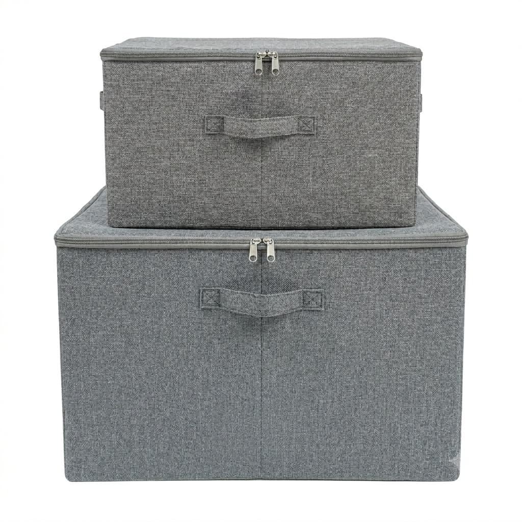 Kit 02 Caixa Organizadora Rígida Dobrável Tampa Tecido Zíper (39L + 59L) Cinza