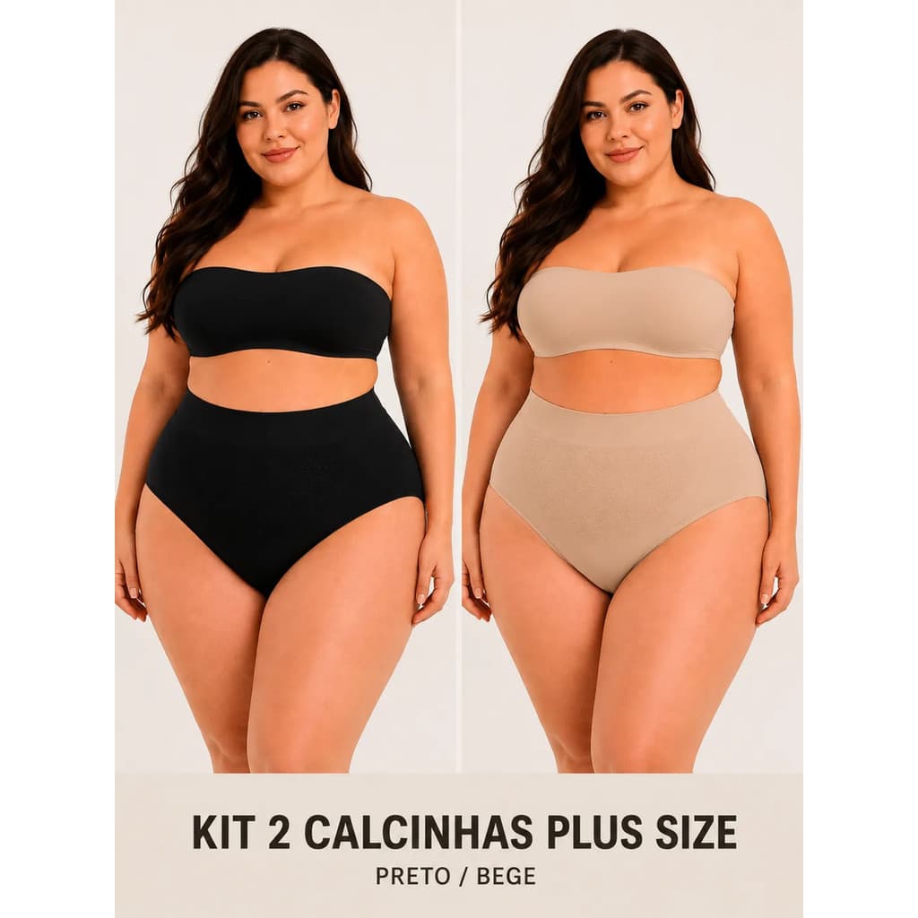 Kit 2 Calcinhas Plus Size Cintura Alta Modeladora