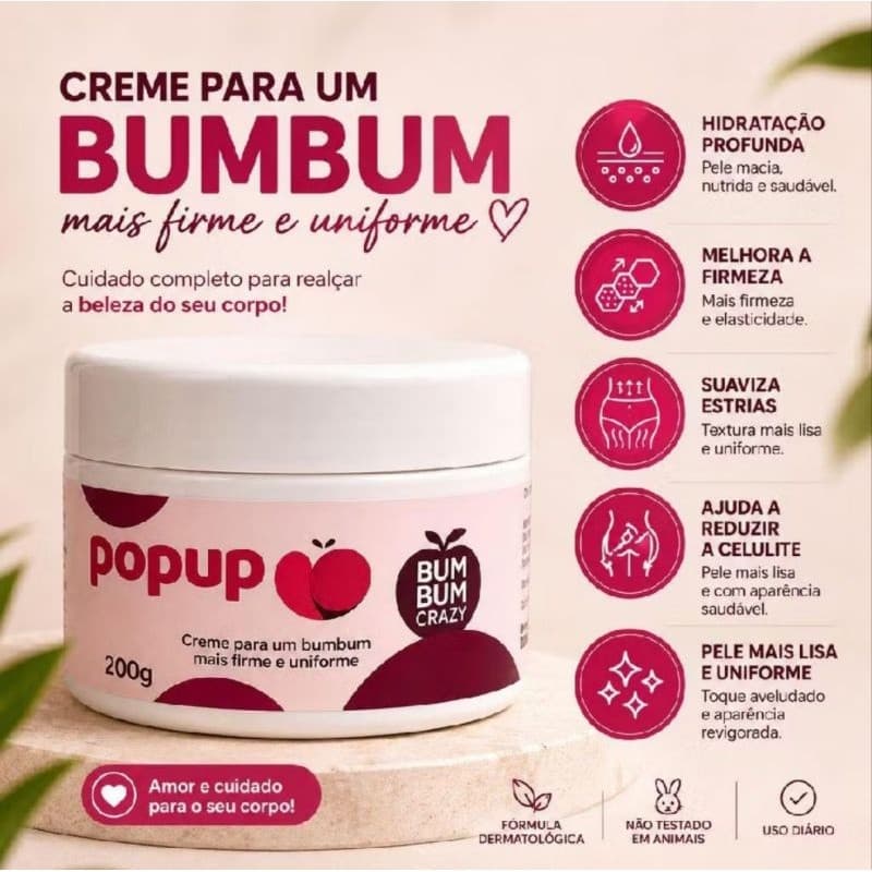 Creme para Bumbum  200g – Hidratação Profunda, Firmeza e Redução da Aparência de Celulites e Estrias